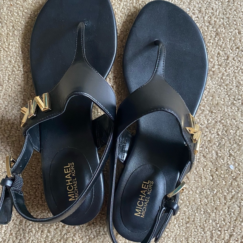 Michael Kors Black Sandals with Gold Details